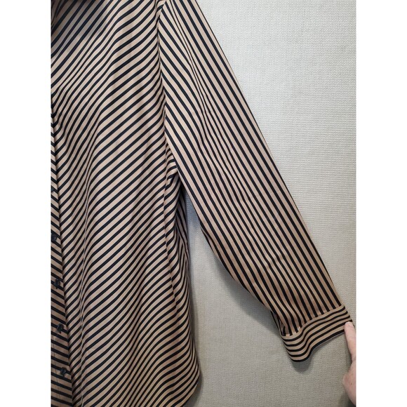 Chico's No Iron Chic Stretch Cotton Blend Brown Striped Button-Up Tunic 4 (XXL) - Picture 2 of 6